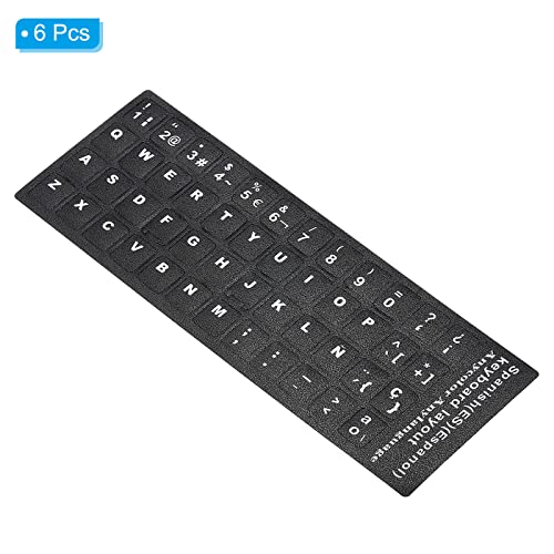6 stuks Spaanse toetsenbord Stickers, Universal Keyboard Replacement Cover Mat voor Notebook, Bureau, Computer, Zwarte Achtergrond, Witte Inscriptie 3