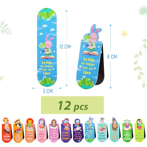 12 magnetische bladwijzers met Animal Motif in het Spaans, Inspirational Sayings, Original Gift for Children, Bookmarks, Details, Verjaardag, voor kinderen, studenten, lezers