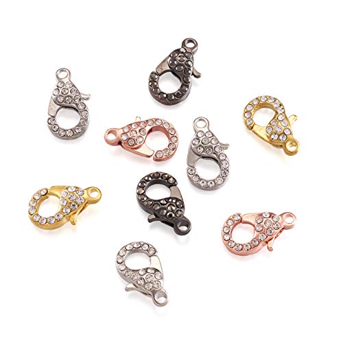 10 st. Grote Legering Rhinestone Lobster Claw Clasps 21x12.5x7mm Gemengde Kleur Metal Lobster Claw Clasps voor Kettingen Armband DIY Sieraden maken van accessoires, Willekeurige gemengde kleur