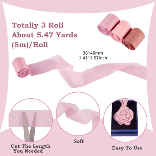 3 rollen gerimpeld chiffon pint 3 kleuren 36 mm gerimpeld polyester verrommeld deurenschijnend organza pint voor strikkransen boek ontwikkeling klassiek decoratie, koraal