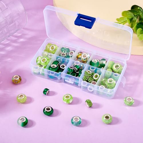 70 st. Hars Europees Kralen Rondelle Grote Hole Spacer Kralen met messing Cores Groene sieraden kralen Bulk voor DIY armband ketting oorbellen sieraden maken