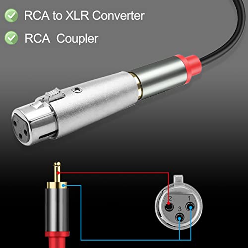RCA Vrouw naar XLR 3 Pin Plug Adapter Vrouwelijke Jack Converter Audio Socket Koppelaar Connector voor Stereo Versterker, Zilver, Pak van 6 5