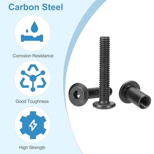 M6*35mm Hex Chicago Schroeven, 20 Sets Bindende Schroeven, Connection Hex Drive Bushing, Hood, Bolt Nuts voor Scrapbook Lederen Strap Foto Meubilair Reparatie Zwart 4
