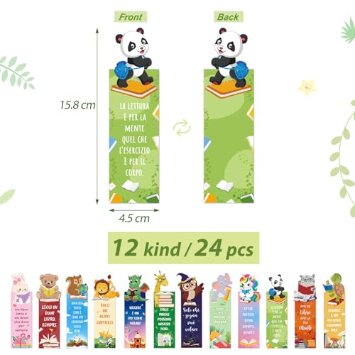 24 stuks Bladwijzers Italiaanse dieren Papiermarkering Boekmerken Lezen Ring Gift voor leraren Studenten School Boek Geliefden