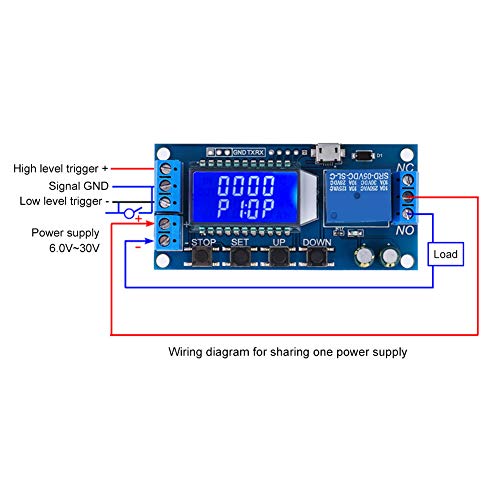 Tijdrelaismodule DC 6-30 V met LCD display, zelfontspanner, tijdcyclus 0,01-9999 min, houder voor micro USB 5 V, voeding, met bescherming tegen omgekeerde aansluiting 5