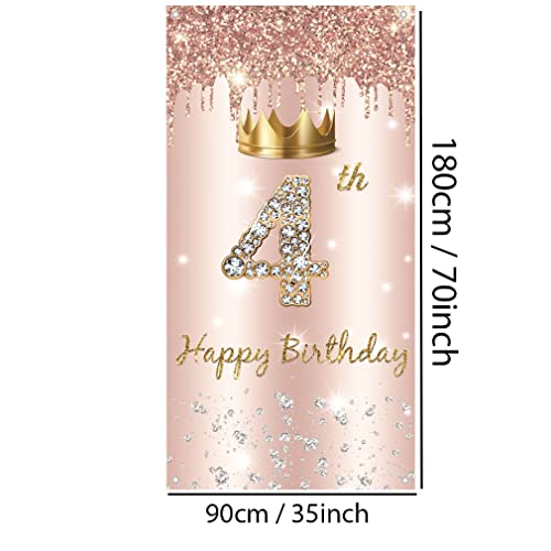 4.Birthday decoratie voor meisjes, deur decoratie roos goud,4e verjaardag stof teken opknoping poster,4e verjaardag achtergrond banner partij welkom teken