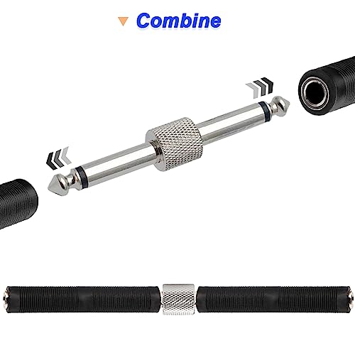 1/4" TRS/TS Vrouw aan Vrouwelijke Koppelaar, 6.35mm Jack Stereo Connector, TRS Stereo en Mono Jack Adapter Joiner for Speaker, Amplifier, Gitaar, met 6.35 Man tot 3