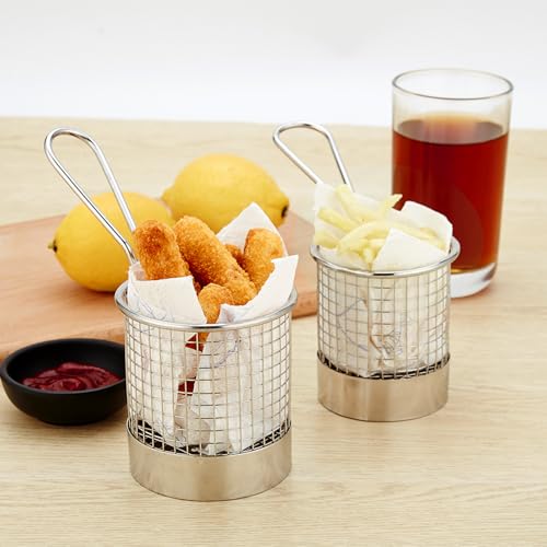 Roestvrij staal Ronde Diepe Frying Mand, Diep Frying Schip Mini Chip serveren Frying manden Fruit voedsel container houder keuken gereedschap 4