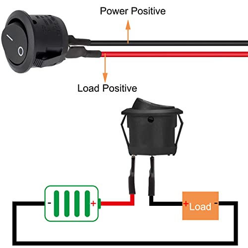Schakelschakelaar, 10 st Aan/uit schakelaar SPST 2 Pin Locking Schakelschakelaar Ronde Zwarte Knop met voorbedraad 6A 250V 10A/125V AC voor Car Boat House 3