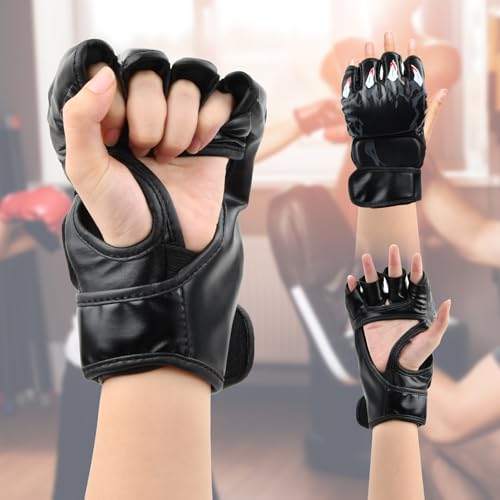 MMA Bokshandschoenen voor mannen en vrouwen, Sparring Handschoenen met 3 cm Dikke Handbescherming, Lange Polsband, Trainingshandschoenen, Halfvinger Vechthandschoenen, Professioneel 4