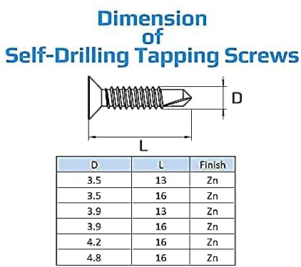 metaalschroeven Zelftappende Phillips Countersunk Flat Head Zelfborende Schroeven (zak van 100) Zink Plat voor metalen platen / dakramen bevestigende Zelftappende Zelfborende DIN7504 P (3,5 mm x 13 mm)... 5