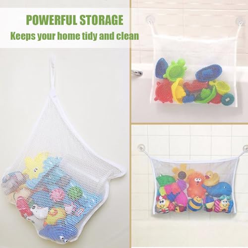 2 st Badspeelgoed Net, Badspeelgoed houder Mesh Bad Speelgoed opslag Kids Badspeelgoed Tidy opslagzak met Zuigbekers Badkamer speelgoed opslag Net snel drogen badspeelgoed mand (Wit) 4