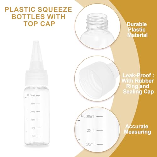 30ml/1oz Plastic knijpen flessen met Transparante Top Cap, 4 st Graduate Ronde Aflossende Fles Lege Puntige Fles voor Vloeistoffen, Ambachten, Oliën, Specerijen, Transparant 3
