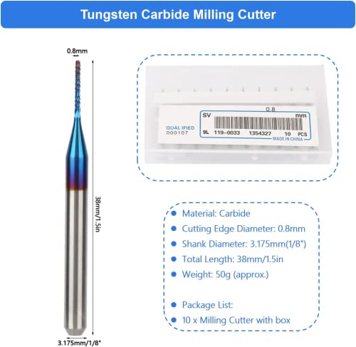 Milling Cutter 10 st Wolfraam Carbide Blue Coated End Mill voor PCB graveren Machine(0,8mm)
