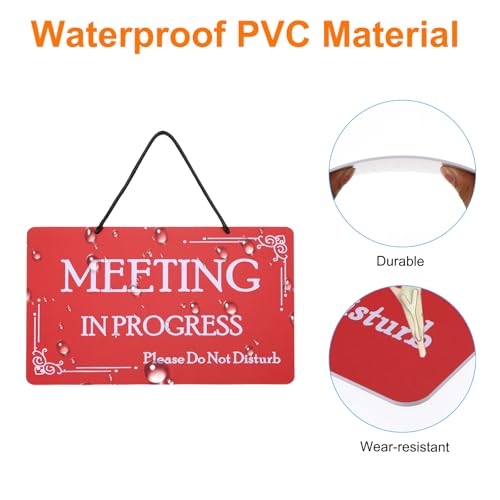 Meeting in Progress Deur Hanger Sign niet storen, PVC Double Sided Welkom Knock Door Sign Decor voor Office, Vergadering, Sessie, Huis, Opname, Rood Zwart, 30cm x 20cm 3