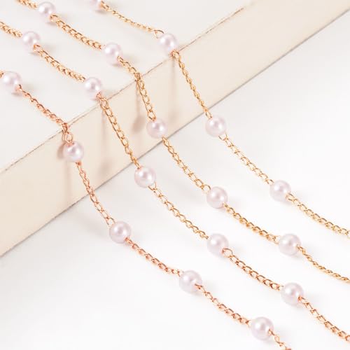 16.40 Voet Imitatie Parel Ketting, Messing Kabel Kettingen met imitatie Parel Kralen, Parel Kettingen voor Vrouwen, sieraden kettingen Gouden ketting voor armband, DIY 5