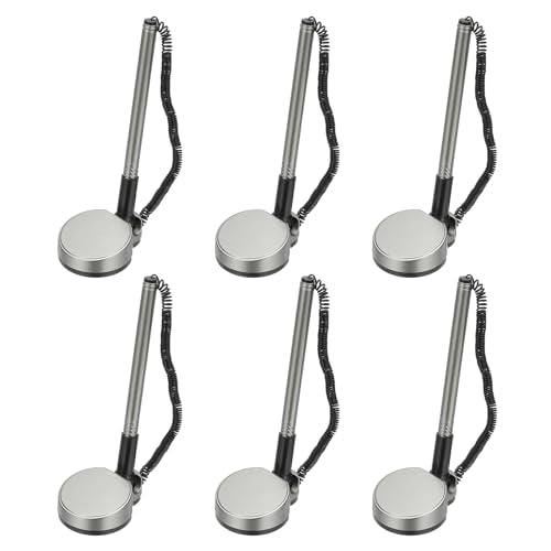 6 stuks veilige pen met zelfklevende ketting en veiligheidspendender, receptie balpennen, desktoppen, zwarte inktvullingen voor bureau, werkplek, kantoor, thuiszorgen, ronde basis