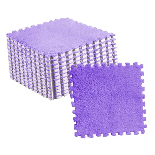 10Stuks 30x30cm/11.8x11.8in Plush Puzzle Foam Floor Mat, Anti Slip Puzzel Ruimte Tapijt Speelmat voor de kamervloer (PURPLE) 5