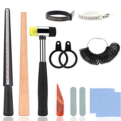 11 Stuk sieraden Ringmeter gereedschap Set, Ring Mandrel, Ringmeter, Ring Reparatie Gereedschap, Rubber Hamer, Plastic Ringmeter, Juwelen Schoonmaak Kleding, Polijststoken, Gepolijste Agaat