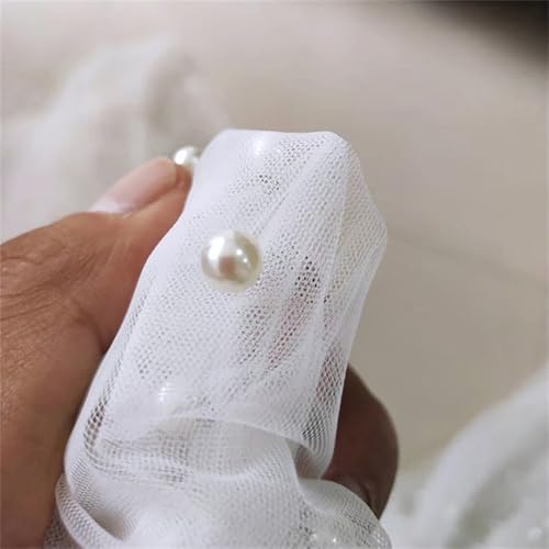 100cm x 160cm, Witte Tule Stof voor Kleding en Decoratie, Parel Mash Stoffen voor Naaien, Verkocht aan de Metre, Transparante Bruiloft Stof, Tule Decoratie Stof met Parels, voor DIY verjaardag 5