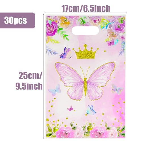 30 stuks Butterfly Sweets voor feesttassen, Bloemenfeesttassen, Plastic Cadeautassen voor Baby Douches, Party Favors, Meisjes en vrouwen Verjaardag Decoratie
