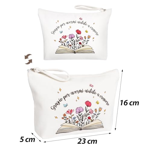 Kleine cosmetische tas voor handtas - Grazie per avermi aiutato a crescere - cosmetische tas met Italiaanse gezegden - toilettas dames wit - make-up tas met rits