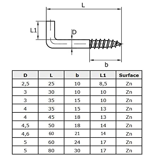 80mm L Haak Schroeven Rechte Hoekschroeven (10 PCS) Zink Vergulde 90 graden Buig Hoek Hout Schroef, Sideboard, Stof Droger Vierkante daken, Schouder Muur Hanger, Beker Hook 5x80m m 5