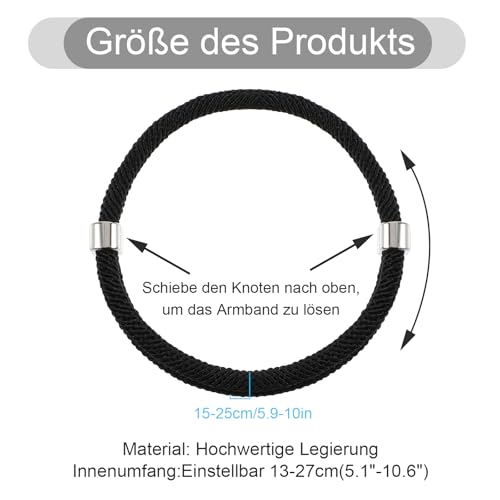 Zeiltouw armband voor mannen, verstelbare armband, zwarte nautische gevlochten Nylon, surfer armband voor surfers, dagelijks gebruik, buiten, vrije tijd, voor mannen en vrouwen (15 - 30 cm)
