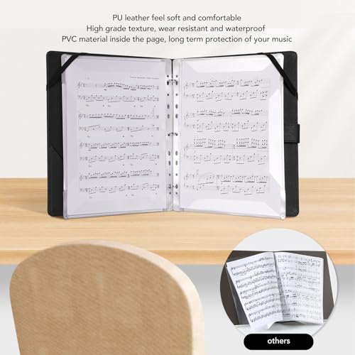 Bladmuziekmap A4-vorm 30 Vellen 60 Pagina's PU Lederen Hoes 3-ring Koormuismap met Driehoekige Opbergtas voor Studenten Muziekliefhebbers (BLACK)