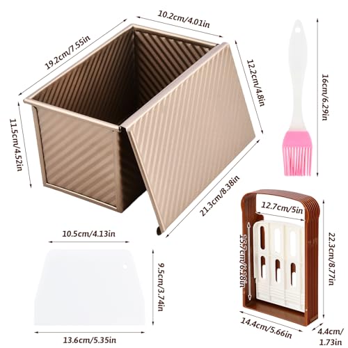 Pullman Bread Tin 450g, brood Toast Mold met cover, Non Stick Pullman Bread Pan 19.3x10.2x11.5cm, Rechthoekige brood Toast Mold Corrugated for Baking, Toast (Rose Gold)