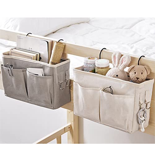 Bedside Table, Hang Bed Storage Box, Bedside Table, Organisator, Mand, Opknoping Bag Holder, Katoenen Linnen voor stapelbedden in slaapzalen (WHITE)