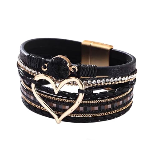 Dames lederen hart armband Multi-layer armband Vrouwen Boho Comfortabele Wrap Armband voor Vrouwen verjaardag Moederdag Thanksgiving Valentijnsdag Anniversary Christmas Leather, leer