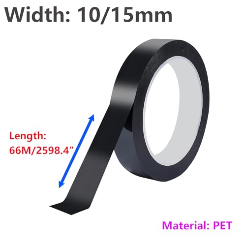 2 Rolls Isolatie Tape, 10mm x 66m Positionering Tape Mylar Tape, Zelfklevende Tape voor Whiteboard, Label, Decoratie, Zwart