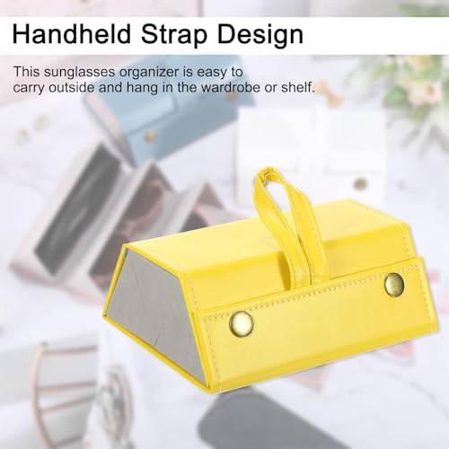 Reizen Zonnebril Organisator, Opvouwbare Zonnebril Houder met 3 Slots, Lederen Zonnebril Houder, Opslag geval, Draagbaar voor Meerdere glazen Organisatie, Geel, Geel, 6.3 x 4.7 x 2.3Inch 5