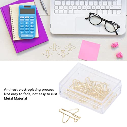 100 st. Paper Clip Metaal vliegtuig Galvaniseren Gold Paper Clip met duidelijke doos voor Office Home School Supplies Present 4