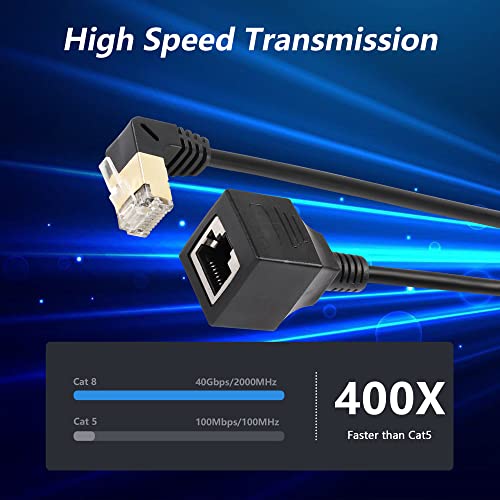 RJ45 Cat8 Ethernetkabel, Cat8 High Speed Plug to Bus, 90 Degree Network Cable, SFTP Patch Cable 40Gbps 2000MHz voor Server Modem Router (Down) 4