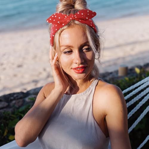 2 st. Red Dots Headband for Women, Cute Bow Headbands Rabbit Ears Vintage Wide Bandana Retro 50s Hair Band Accessoires Kostuums voor Vrouwen Meisjes (One Size) 5