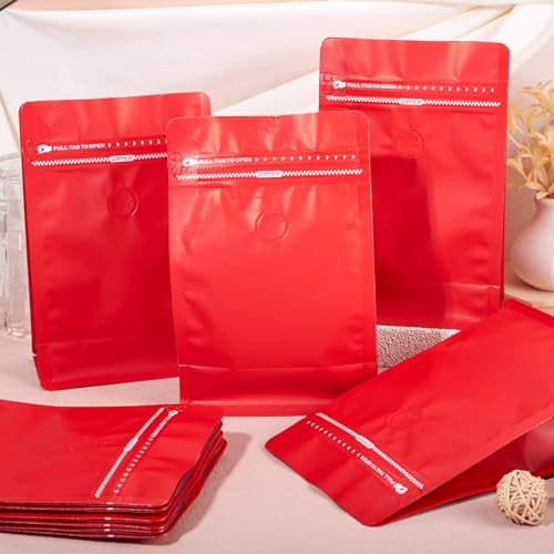 10 stuks koffiebonen zakken met klep rits koffie opslagtassen rits zak Rechthoek Flat Bottom Standing Resealable Zakken Heat Sealing Side voor snoep Snake Cookies Opslag, Rood 3