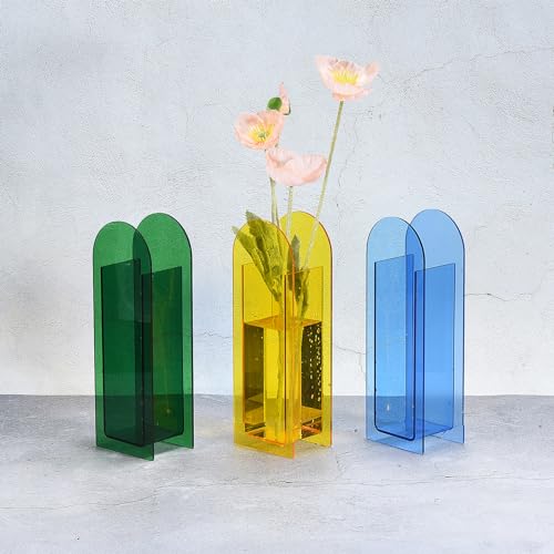 3 x 2 x 9 Inch Acryl vaas, Arch Acryl Bloem vaas Clear Geometrische Plastic Decoratieve Vaas voor Tafel Centerpiece Home Decoratie Geel 5