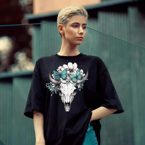 6 Stuks Koe Skulls Thema warmteoverdracht Stickers, Floral Iron op transfers Patches Plastic Heat Transfer Sticker Kleding Reparatie Toepassing voor T Shirt Jassen Sweatshirt Rugzak 5