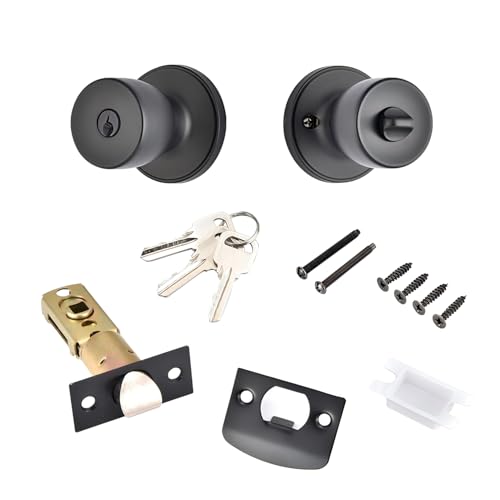 Set van 1 Deur Knob Set, Roestvrij staal Ronde Deur Knobs met slot en sleutel, Doorgang deur slot voor slaapkamer, badkamer, thuiskantoor, zwart