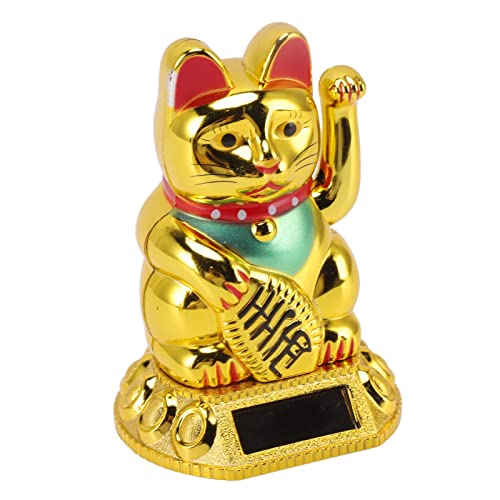 Chinese Lucky Cat Decoratie met Swaying Arm, Solar Induction Statue Figurine, Ideaal voor thuis en auto ornamenten, Gold Solar Lucky Cat (Goud) 5
