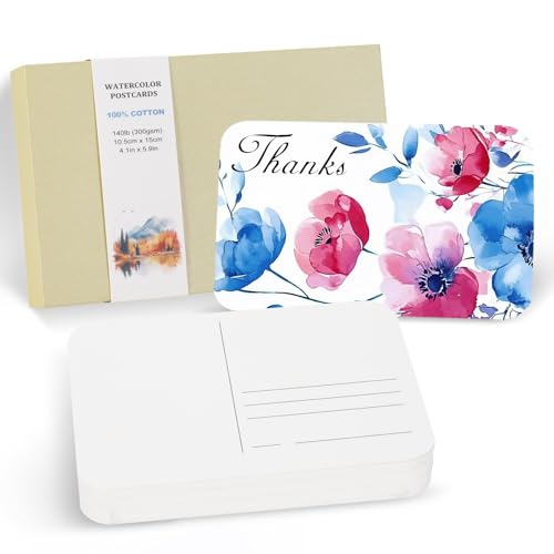 48 Vellen Aquarel ansichtkaarten, 100% Katoen 100 x 15cm Blanco afgeronde hoeken Aquarelpapier Postkaarten Koud geperst voor het versturen van kunst Schilderen Tekenen, 150 lbs/300g/m2 (Beige Box)