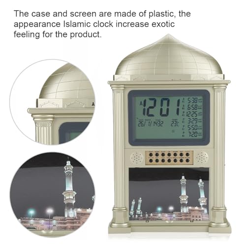 1 Piece Plastic Azan Gebed Nimaz Klok, Digitale Kalender Tijd Weergave Alarm klok Wandklok met LCD Display (Goud) 4