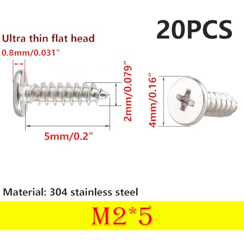 20 st. Zelftappende schroeven, M2 x 5mm Phillips Houtschroeven, Ultra-dunne Flat Head Schroef