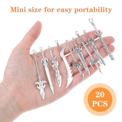20 st Antieke zwaarden bladwijzers, metalen vintage mes, hanger, zwaard, bladwijzer, zilveren sleutelhanger, Mini oude mes accessoires, geschenken voor boekliefhebbers, DIY 5