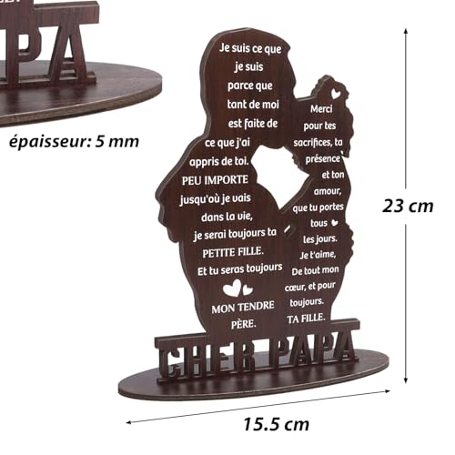 Cadeaus voor vader van dochter - CHER PAPA Houten Teken van Frans - Dad Daughter Cadeau voor verjaardag - Vaderdag Gift & Birthday Cadeau voor papa