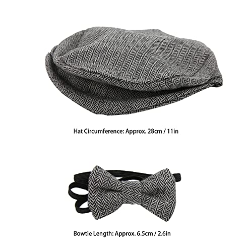Flat Cap Gentleman Hat Bowtie Photography Prop Pas geboren Baby Fotografie Props Hat met Bow Tie Set(donker grijs) 3