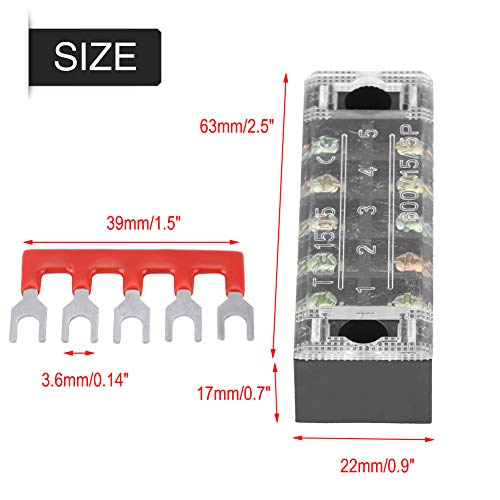Klemstrip klemframe, 5 stuks Twee rijen 5 posities 600V 15A Schroef Terminal Blok + 10 Voorgeïnsoleerde Clamp bescherming Strips voor huishoudelijke apparaten Elektronische circuits Machines (5 posities) Ers 5