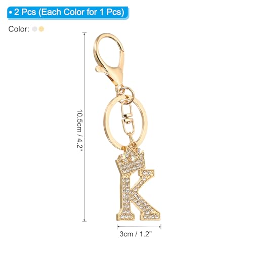 Initial Letter Keychain 2 stuks Letter K Crown Design Crystal Diamond Charm Decoratieve Alfabet Hangers voor Bag Rugzak DIY Craft Gold Silver